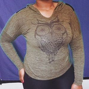Olive Green Owl top with lace back/hoodie